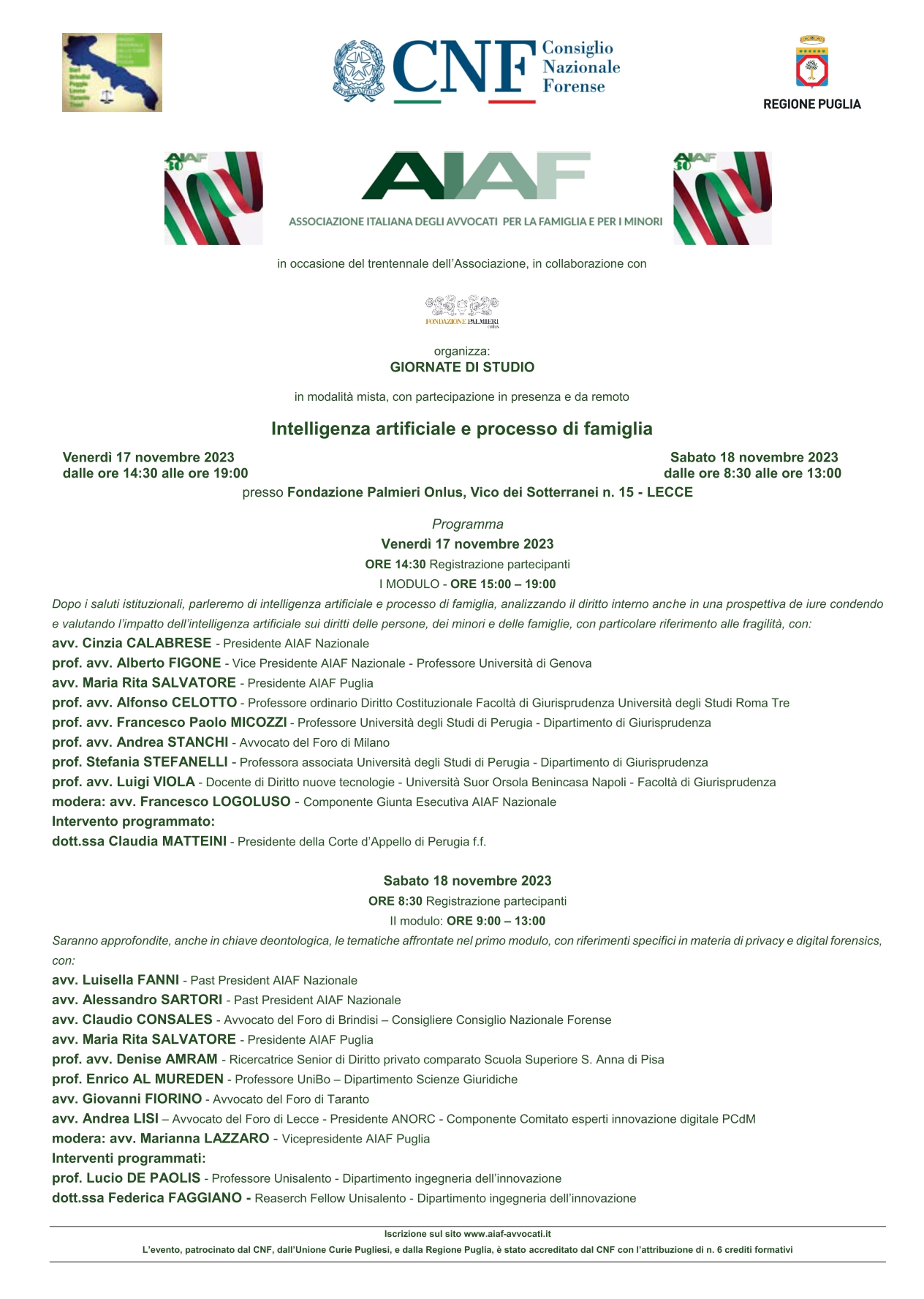 GIORNATE DI STUDIO IN MODALITA' MISTA  SUL TEMA "INTELLIGENZA ARTIFICIALE E PROCESSO DI FAMIGLIA "